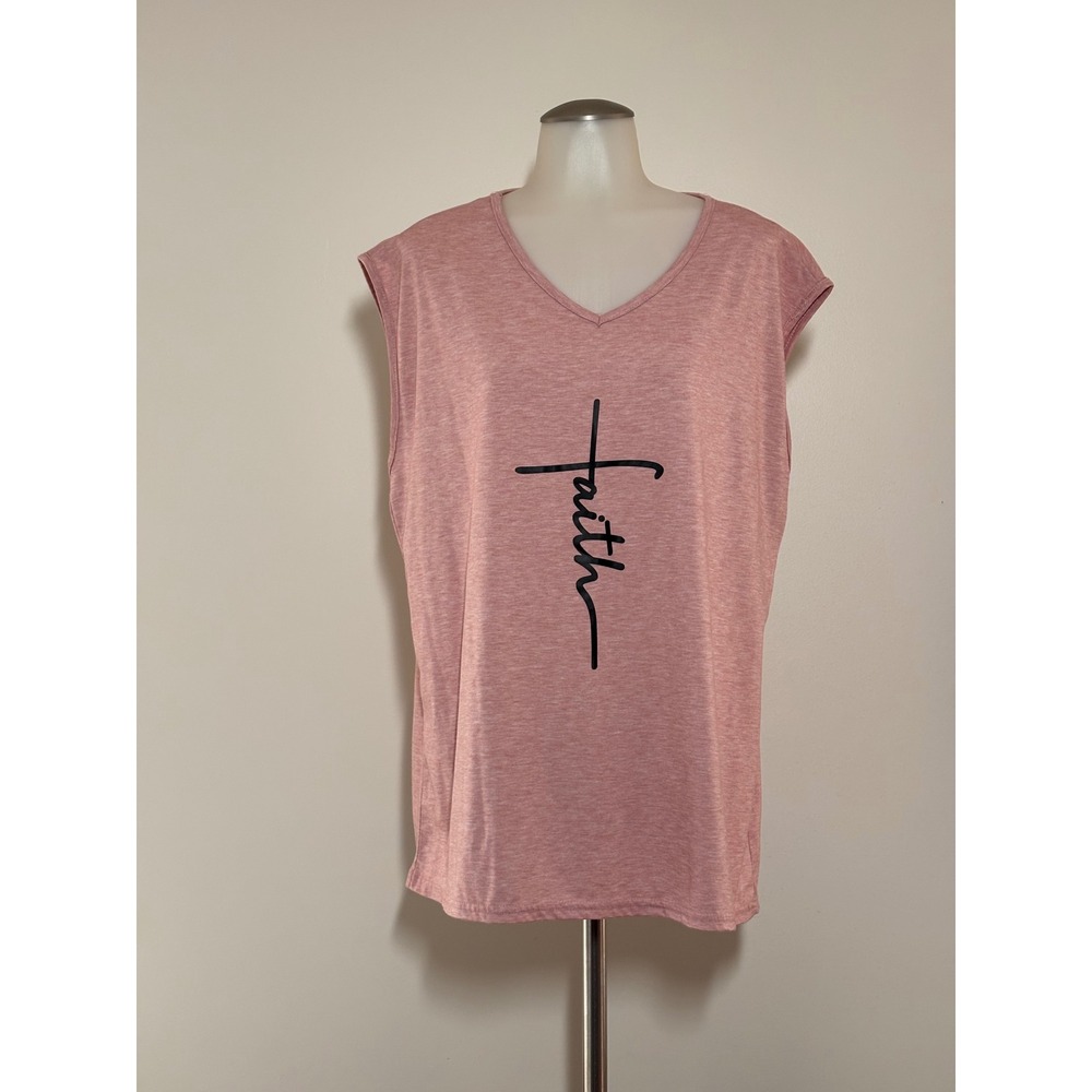 Faith Graphic Tank Top Women XXL Pink NWOT V-Neck Sleeveless‎ Muscle Tee